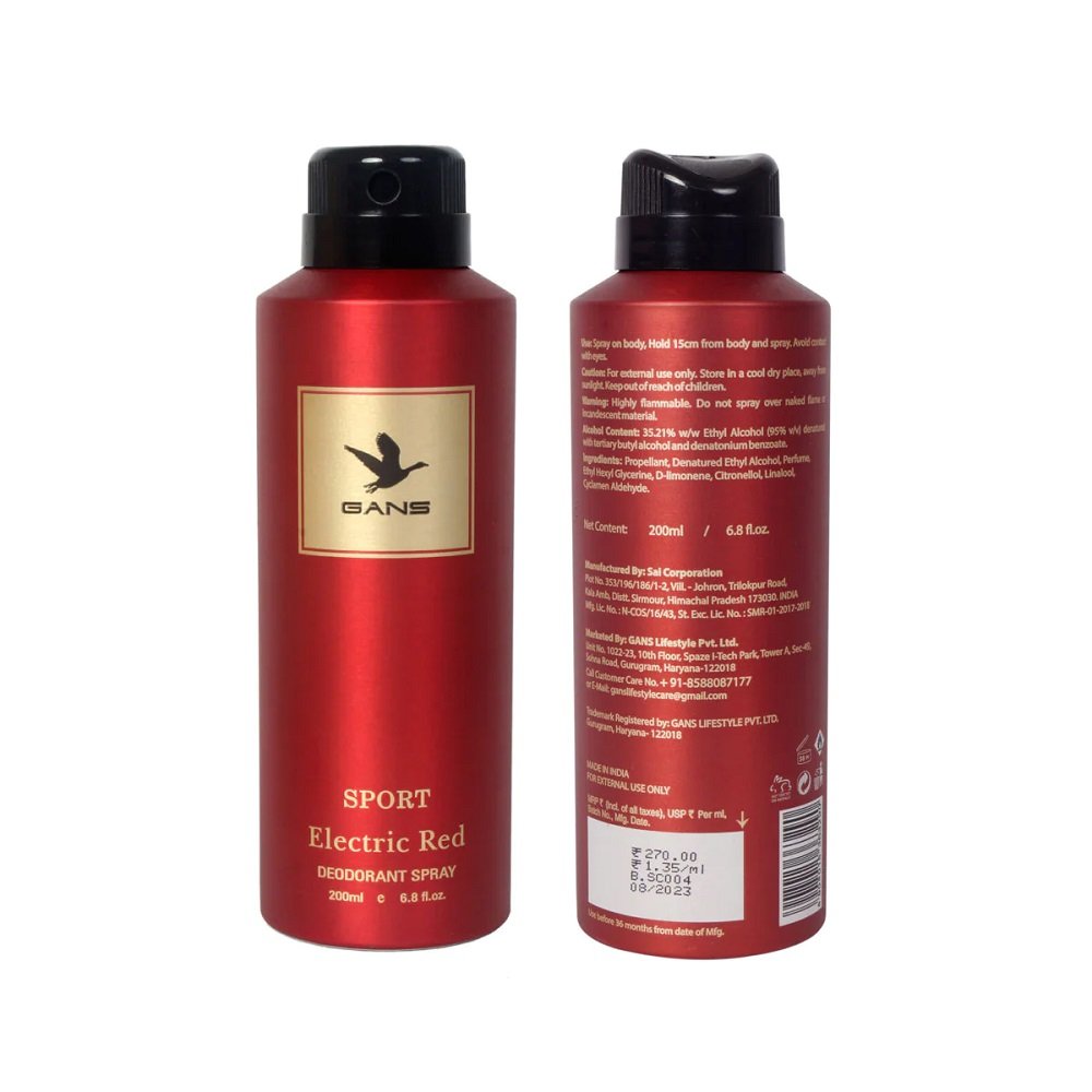 Gans Sport Electric Red Men Deodorant Spray 200 ML