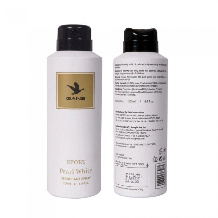 Gans Sport Pearl White Men Deodorant Spray 200 ML